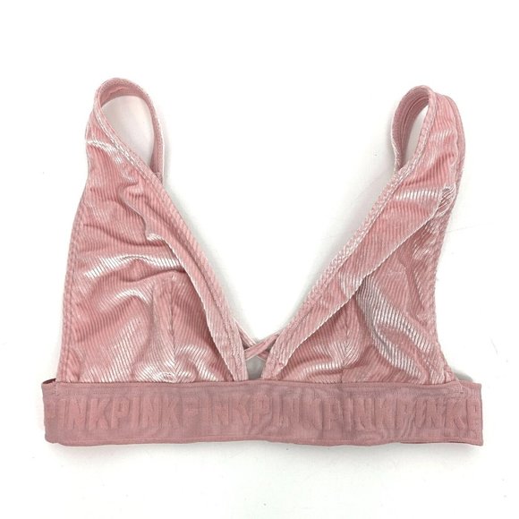 PINK Victoria's Secret Bralette Velvet Unlined Ribbed Spell Out - Picture 2 of 8